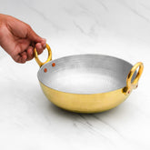 Pure Brass Kadai With Brass Handles for Cooking – Tin Coated (Kalai) – Handcrafted Hammered & Traditional Design